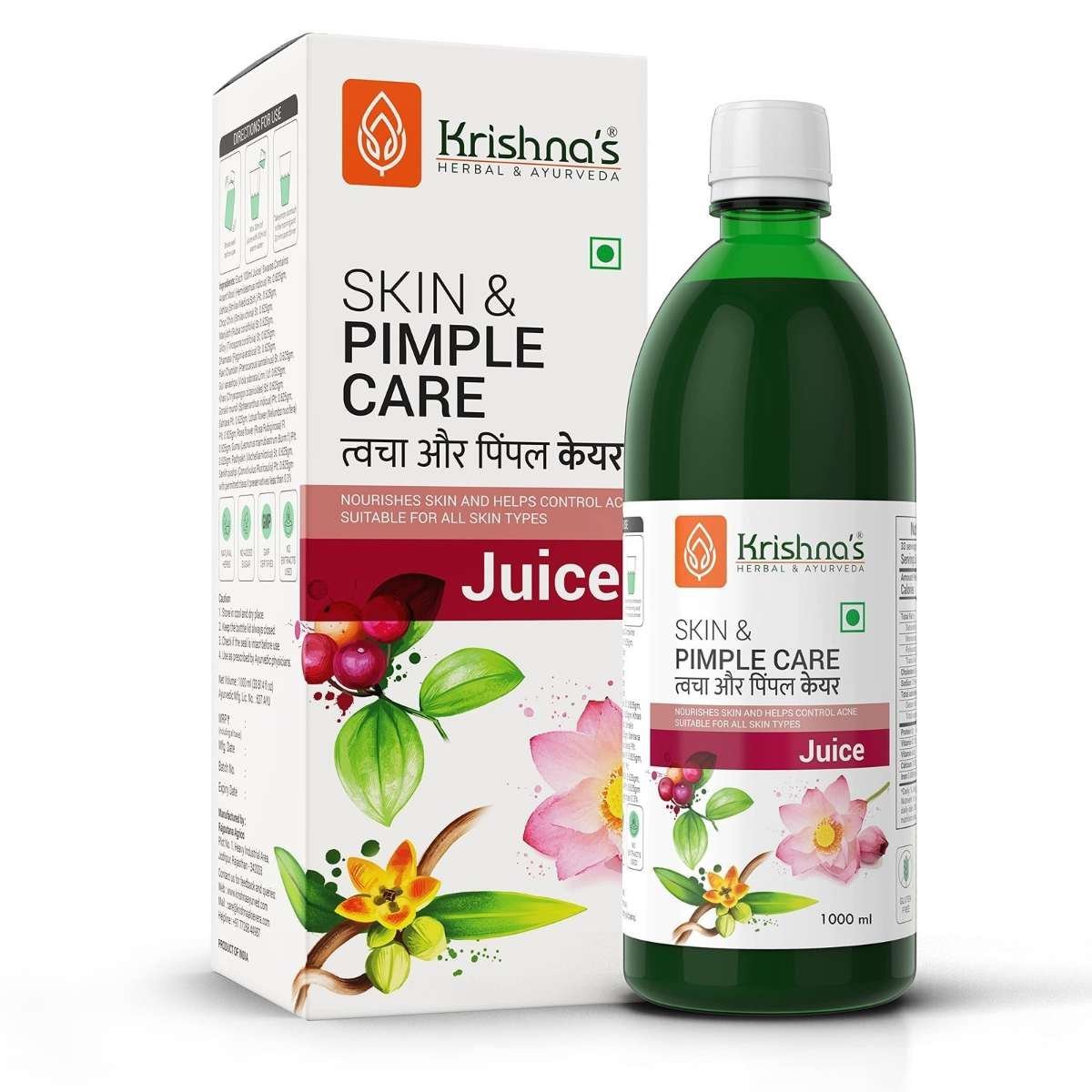 uk81hfo5Ct47L-1.jpg KRISHNA'S HERBAL & AYURVEDA Skin & Pimple Care Juice - 1000 Ml | Ayurvedic Skin Care Expert With Manjisth, Rose, Sankhpushpi & 13 Other Herbs | Helps In Reducing Acne, Pimples & Dark Spot - Image 1