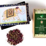 Octavius Tulsi Rose Chamomile Tisane Whole leaf tea in Darkwood Handcrafted Wooden gift box with Traditional Indian Elephant Pattern On The Lid | Caffeine Free | - 50 Gms (50 Servings) - Fast UK Delivery