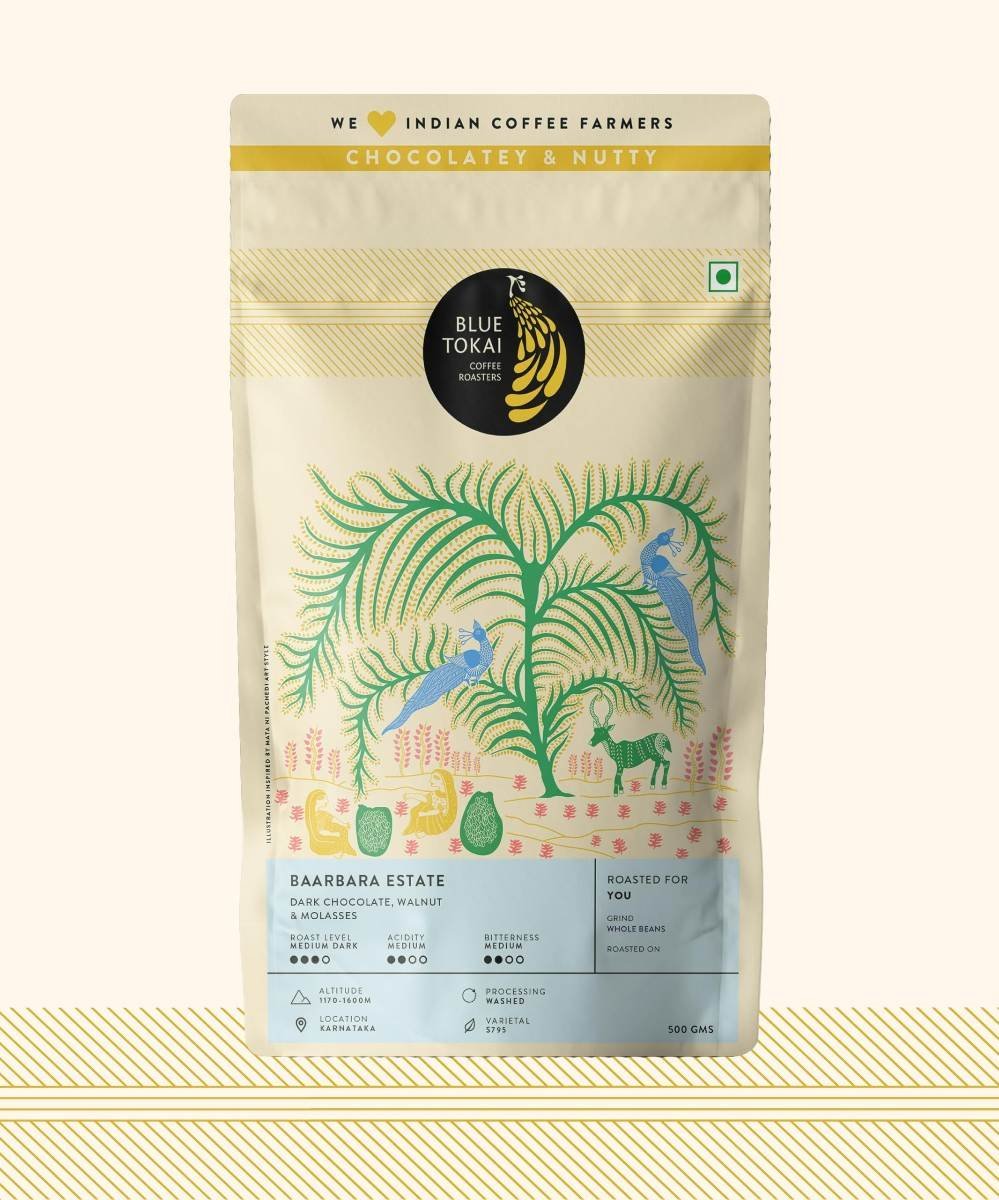 uk81p1hwg96L-1.jpg Blue Tokai Coffee Roasters Baarbara Estate - Medium Dark Roast (Whole Bean) 500g | Made With 100% Specialty Grade Arabica Freshly Roasted Ground Coffee, Bag - Fast UK Delivery - Image 1