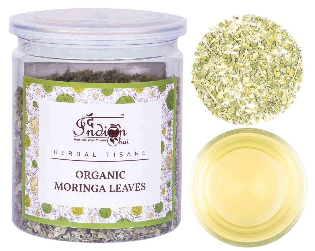 uk81r1BMUWg2L-1.jpg The Indian Chai Organic Moringa Oleifera Super Food Leaf Tea 50g Helps with Energy & Immunity Booster, Weight Loss, Stress Relief, Caffeine Free Herbal Tea - Fast UK Delivery - Image 1