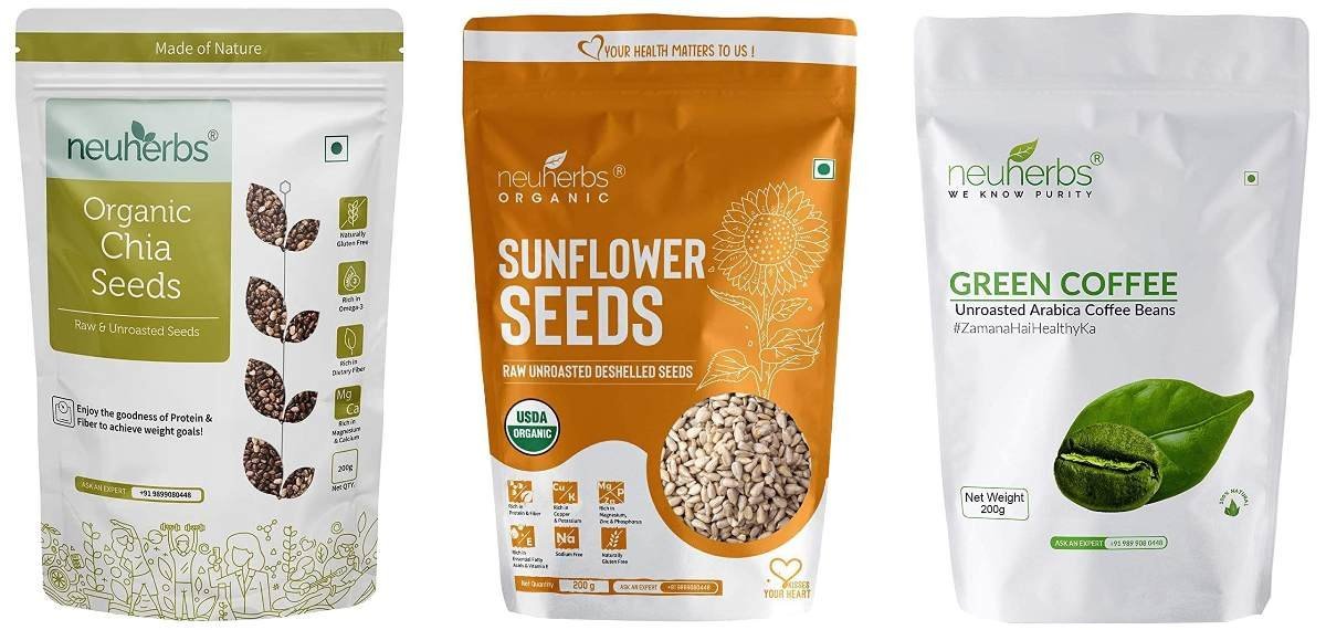 uk81tOCg5ANL-1.jpg Neuherbs Raw Unroasted Chia Seeds with Fiber, 200 g & Raw Sunflower Seeds, 200 g & Green Coffee Beans for Weight Loss 200g - Fast UK Delivery - Image 1