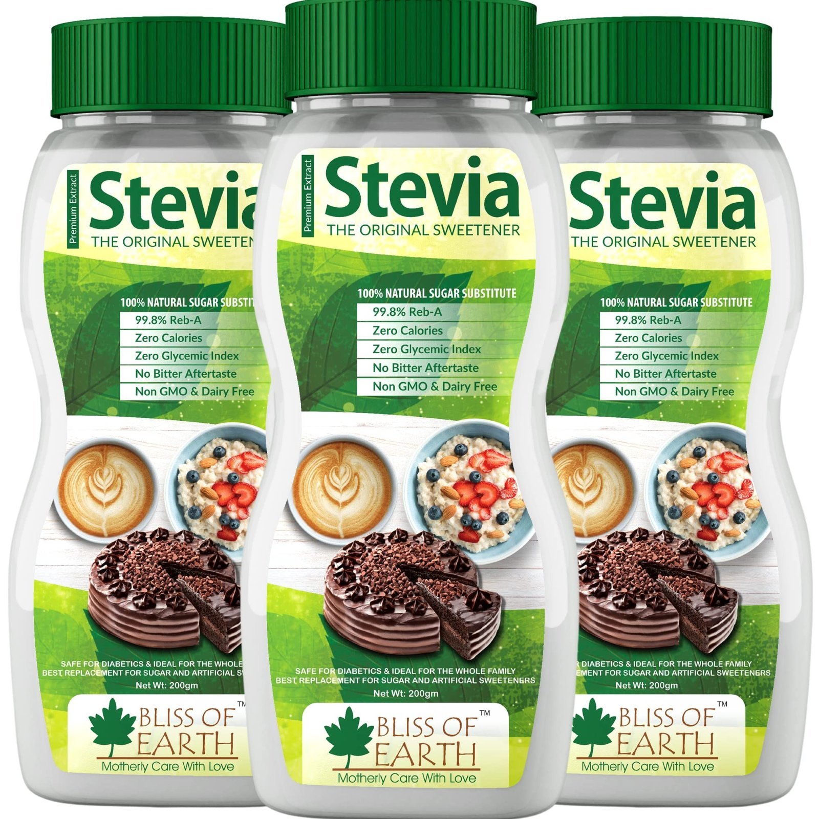 uk81xkFF9kW3L-1.jpg Bliss of Earth Stevia Powder, Organic Sugar Free Zero Calorie Sweetener Diabetic and Keto Friendly 99.8% Purity Vegetarian Gluten Free Quick Dissolve 200g Jar Pack of 3 - Fast UK Delivery - Image 1