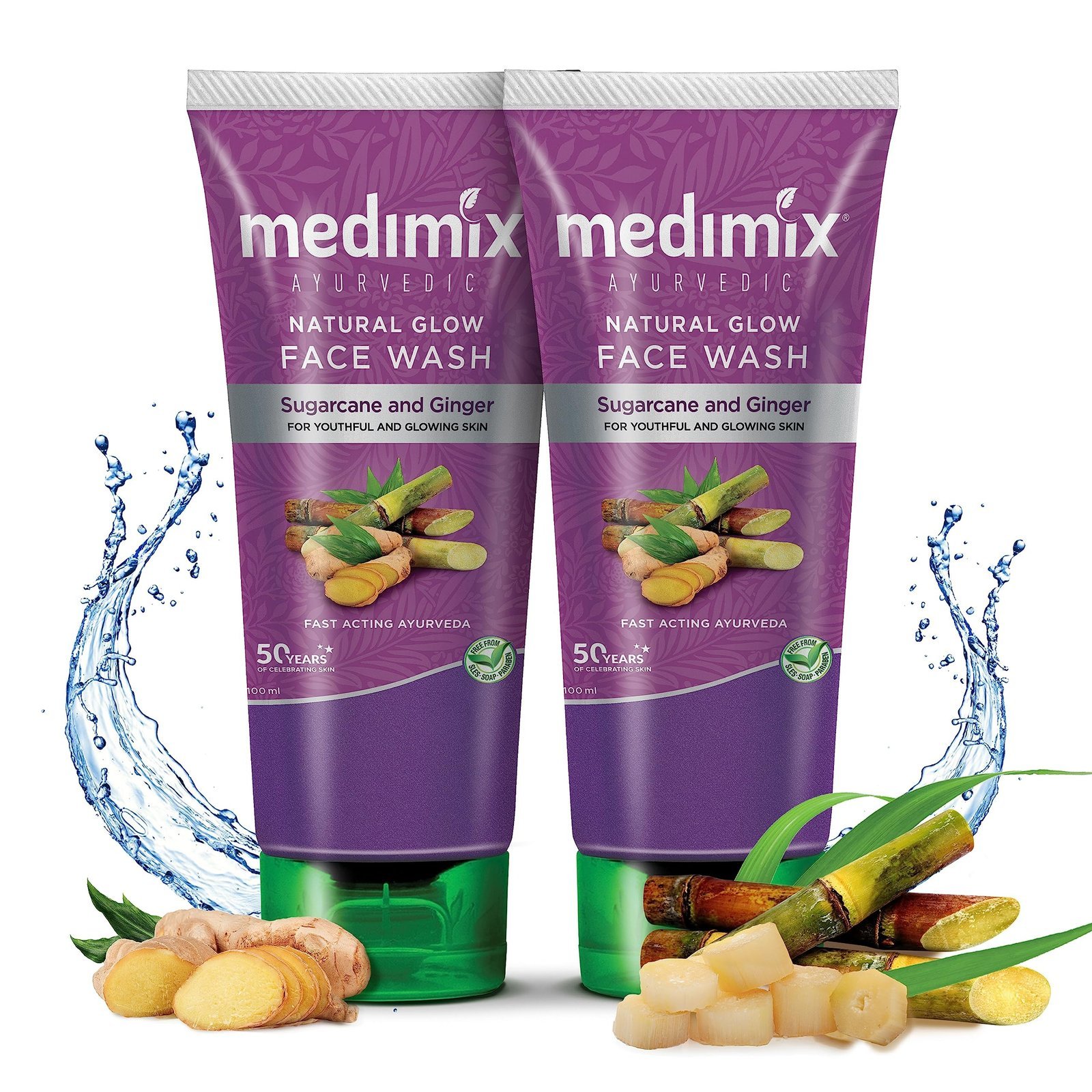 uk911DSyTLv0L-1.jpg Medimix Ayurvedic Natural Glow Face Wash for youthful and glowing skin | With Sugarcane and Ginger | 100 ml (Pack of 2) - Fast UK Delivery - Image 1