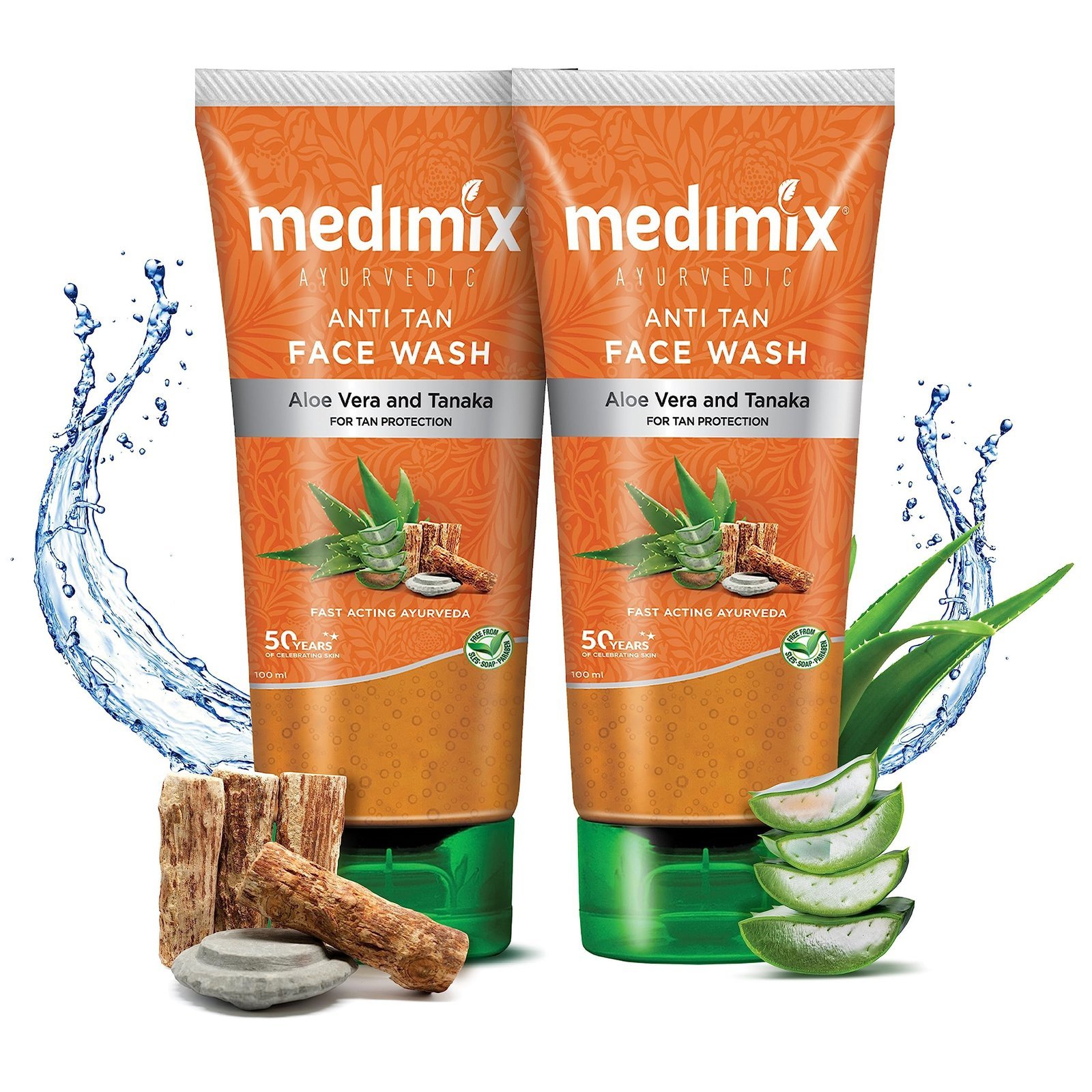 uk91EAUj-5cNL-1.jpg Medimix Ayurvedic Anti Tan Face Wash for tan protection| With Aloe vera and Tanaka| 100 ml (Pack of 2) - Fast UK Delivery - Image 1
