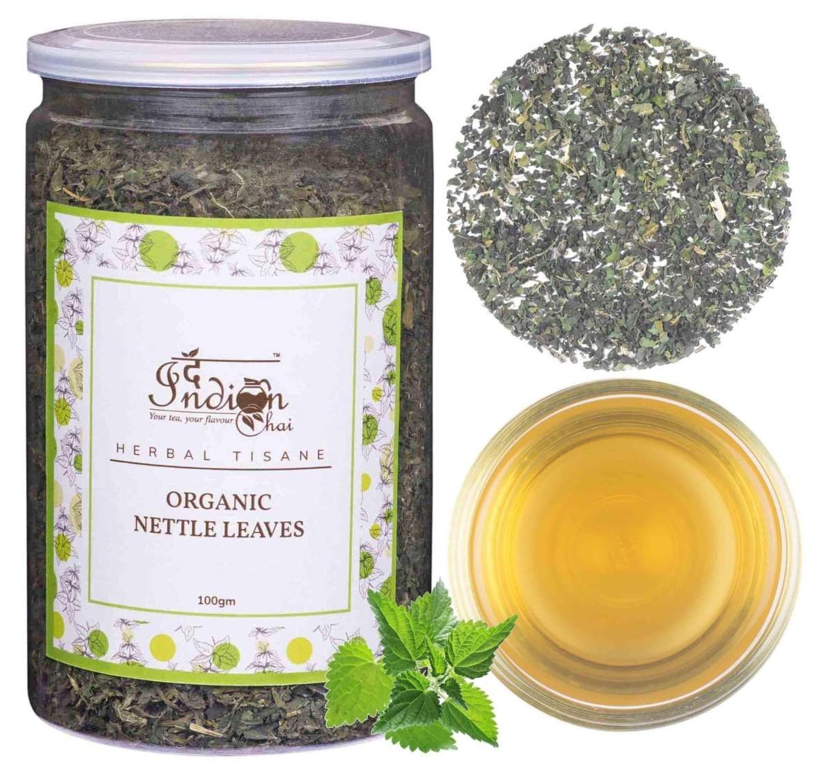 uk91KjckqFLHL-1.jpg The Indian Chai - Organic Nettle Leaf Tea -100g | Herbal Tea | Promotes Skin, Hair & Bone health | Lowers Blood Pressure Levels | Helps Cleansing Liver | Detox tea | Caffeine Free - Fast UK Delivery - Image 1