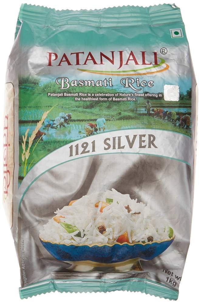uk91ywr7T84ZL.jpg Patanjali Basmati Rice Silver Long Grain With Rich Pleasant Aroma, Nutrient Rich, Gluten-Free - 1000 Gm - Fast UK Delivery - Image 1