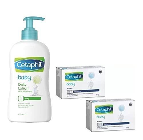 uk311bvlEVFL-1.jpg Cetaphil Baby Daily Lotion, 400ml and Baby Mild Bar 75g (Pack of 2) - Combo, White - Fast UK Delivery - Image 1