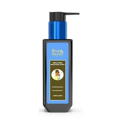uk315uB2aViIL-1.jpg Blue Nectar Baby Lotion with Nourishing Organic Ghee, Body Butters and Ayurvedic Baby Oils Baby skincare | Infant Body lotion | Gentle moisturizer for Kids (12 Herbs, 100ml) - Fast UK Delivery - Image 1