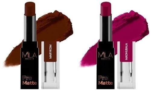 uk31vL6vBWAtL-1-1.jpg MILA Beaute Pro Matte Lipstick | Creamy Matte Lipstick | Shade - Madhubala, 4.2g Pro Matte Lipstick | Creamy Matte Lipstick | Shade - Marykom, 4.2g - Fast UK Delivery - Image 1