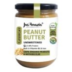 Jus' Amazin Crunchy Peanut Butter - Unsweetened | 27.8% Protein | Single Ingredient - 100% Peanuts (no added Sugar/Salt) | Vegan | Dairy Free | Keto (Organic Peanut Butter Crunchy, 500 g (Pack of 1)) - Fast UK Delivery - Image 2