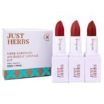 Just Herbs Ayurvedic Creamy Matte Half-Size Lipstick Kit - Peachy Pink Coral & 1.8gm x 3 - Fast UK Delivery - Image 2