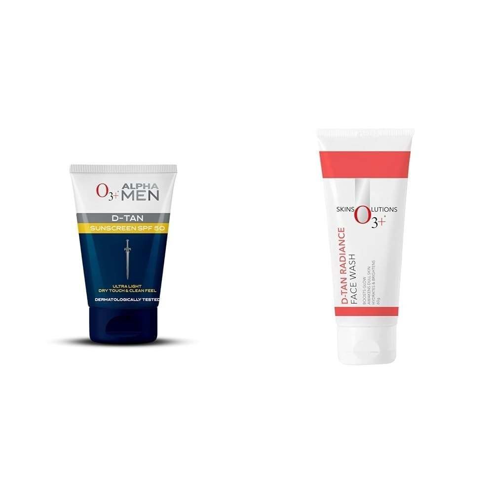 uk413viwQu7YL-1-1.jpg O3+ ALPHA MEN D-TAN Sunscreen SPF 50 50g & O3+ D-Tan Radiance Face Wash With Vitamin C Glowing Skin and Deep Cleanses and Unifies Skin Tone 60gm | Detan Face Wash for TAN Removal - Fast UK Delivery - Image 1