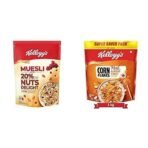 Kellogg's Combo, Kellogg's Muesli with 20% Nuts Delight Pouch, 500 g and Kellogg's Corn Flakes Real Almond and Honey, 1 kg - Fast UK Delivery - Image 2