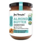 Jus' Amazin Creamy Almond Butter - Unsweetened (500 grams) | 25% Protein | Only Whole Almonds (100% Pure) | Zero Additives | Dairy Free Vegan Butter | Keto | Plant Based Nutrition | Clean Nutrition - Fast UK Delivery - Image 2