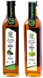 Yugmantra Organic Foods Wood Pressed White Sesame & Black Sesame Oil Edible Gingelly Cooking Oil I Til Oil I Non-Sticky Kolhu oil I Kacchi Ghani I 100% Pure & Natural 500 Ml x 2 - Fast UK Delivery