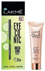 LAKME Eyeconic Insta Cool Kajal, Black, Cooling Kohl Liner with Cucumber, Twist Up Pencil, 0.35 g & Lakme 9 to 5 CC Cream Mini, 01 - Beige, Light Face Makeup with Natural Coverage, SPF 30, 9 g - Fast UK Delivery - Image 2