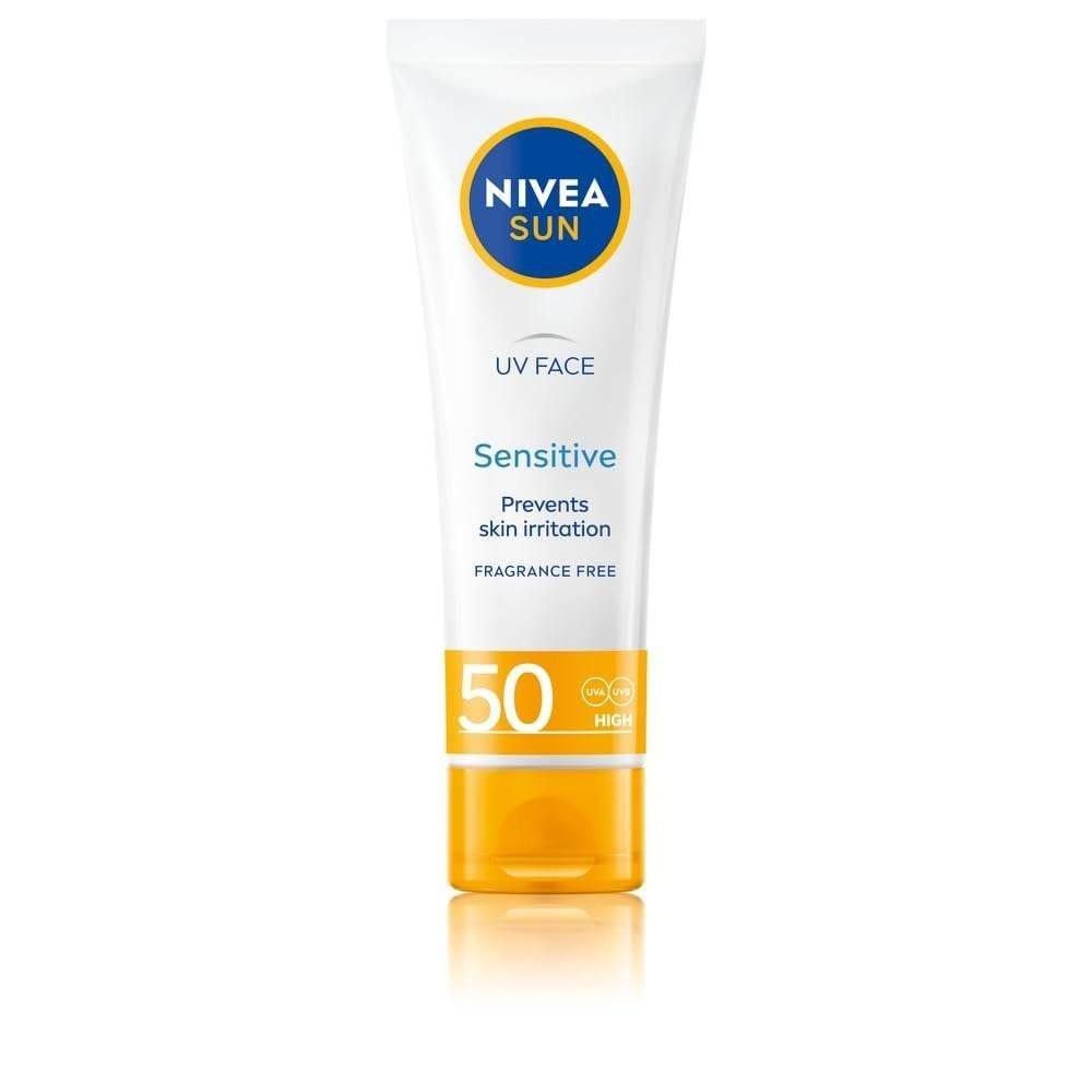 uk417YaKfqkEL-1-1.jpg NIVEA Sun UV Face Sensitive SPF 50 Cream (50ml), Sunscreen Protects Against UVA/UVB Rays and Premature Skin Ageing, Sun Cream for Sensitive Facial Skin - Fast UK Delivery - Image 1
