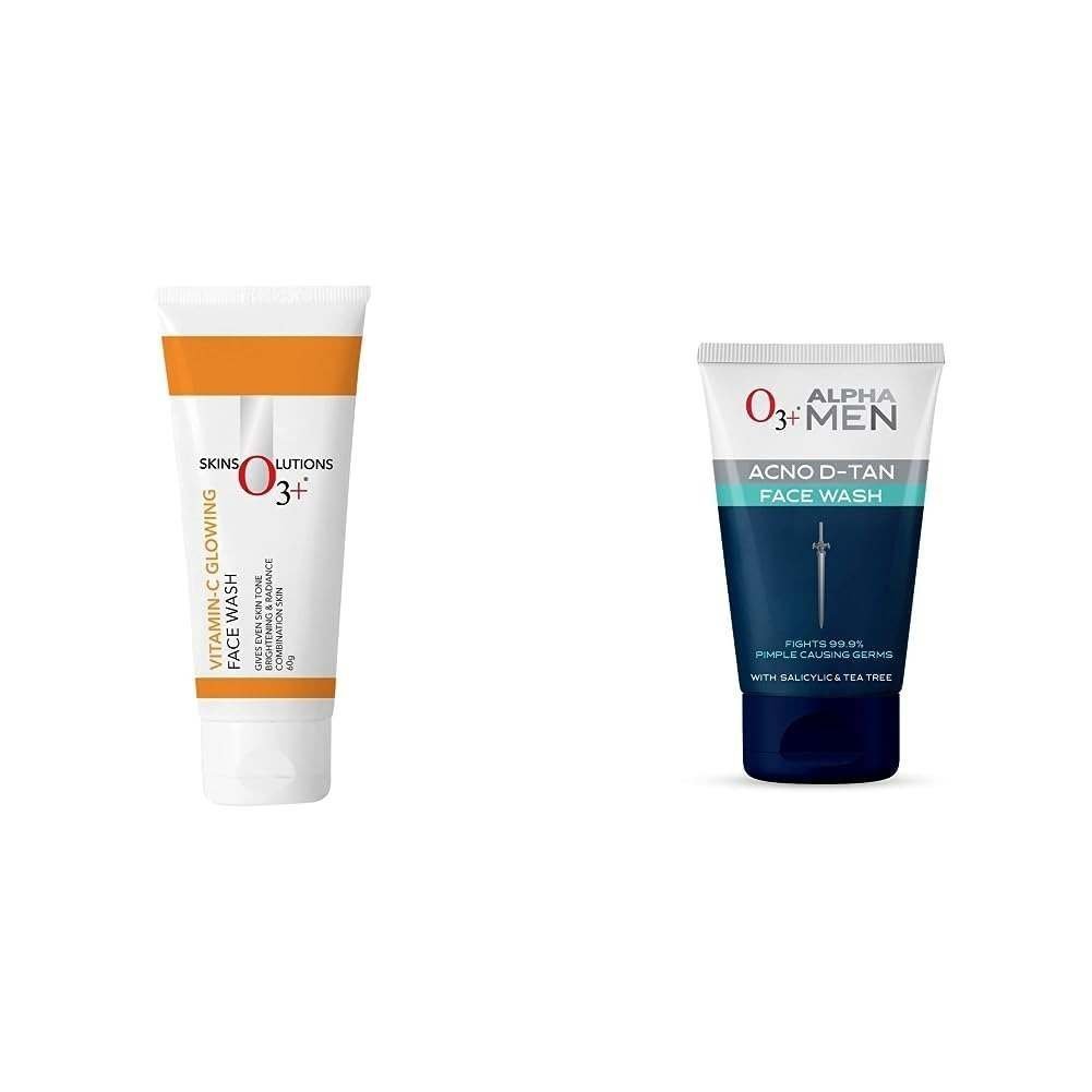 uk418FVeQxn9L-1-1.jpg O3+ Vitamin C Face Wash Glow For Daily Brightening & Gentle Cleansing 60g & O3+ ALPHA MEN Acno D-TAN Face Wash with Tea Tree 100g for Oily Skin Combo - Fast UK Delivery - Image 1