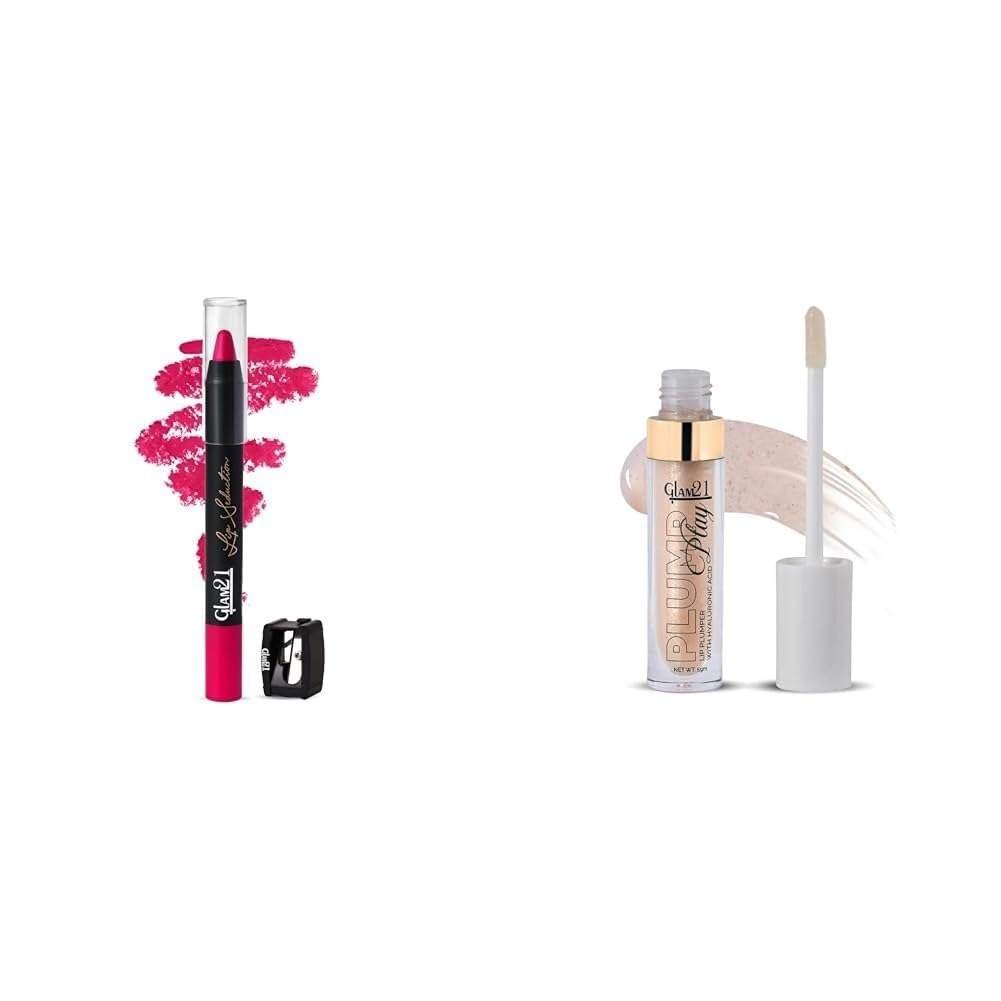 uk418bpFU4ldL-1-1.jpg Glam 21 Lip Seduction Non- Transfer Crayon Lipstick|Sherbet Pink|07Lip Plumper With Hyaluronic Acid Lightweight Lip Gloss With High Shine Glossy Finish For Fuller And Plump Lips 04 Nude Shimmer - 5 Gm - Fast UK Delivery - Image 1