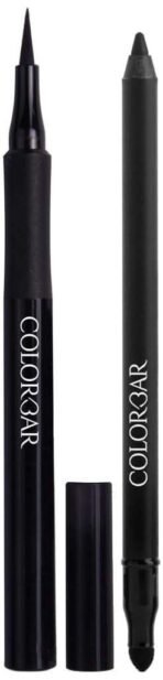 Colorbar Ultimate Eye Liner, Black, 1ml And Colorbar Just Smoky Kajal, Just Black, 1.2g - Fast UK Delivery