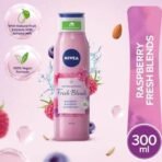 Nivea Fresh Blends Raspberry with Natural Fruit Extracts, Vegan Body wash, Fruity Shower Gel for Women with Blueberry and Almond Milk, 300ml - Fast UK Delivery - Image 4