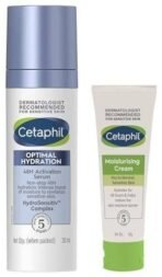 Cetaphil Moisturising Cream for Face & Body Dry to Normal skin 80 gm Optimal Hydration Lightweight Serum 30 ml Fast absorbing Hyaluronic Acid Blue Daisy extract Vitamin B5 for Sensitive Skin - Fast UK Delivery