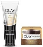 Olay Age Protect Anti-ageing Cream, 40g & Olay Face Wash Total Effects 7 in 1 Exfoliating Cleanser, 100g - Image 2
