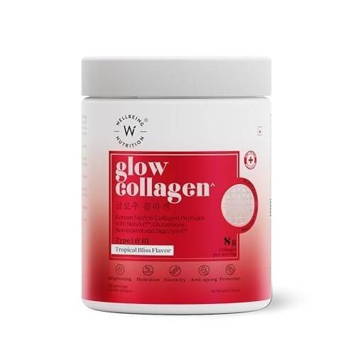 uk41BD8HYTboL-1.jpg Wellbeing Nutrition Glow Collagen with Glutathione | Collagen Supplements for Women & Men | Marine Collagen Powder with SkinAx, Resveratrol, Bromelain & Goji Berry | 250g - Tropical Bliss Flavor - Image 1