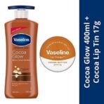 Vaseline Lip Tins Cocoa Butter, 17g & Intensive Care 24 hr nourishing Cocoa Glow Body Lotion with Cocoa And Shea Butter, Restores Glow for all skin type - 400 ml - Fast UK Delivery - Image 3