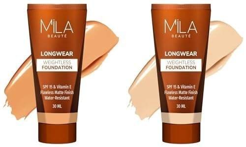 uk41DP7cT1jaL-1-1.jpg MILA Beaute Longwear Weightless Foundation | Liquid Foundation | Shade - (204 Soft Beige, 30ml) Longwear Weightless Foundation | SPF 15 & Vitamin E | Shade - (303 Coffee Toffee, 30ml) - Fast UK Delivery - Image 1