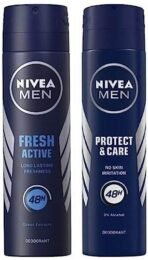 Nivea Men Deodorant Spray, Fresh Active Original, 150Ml And Deodorant Spray, Protect & Care, 150Ml, Pack Of 1 - Fast UK Delivery - Image 2