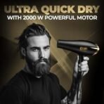 Beardo Studio Professional Tornado Hair Dryer with 2000 Watts Power | AC Motor, Concentrator, Diffuser, 2 Speeds, 3 Temperature Settings & Cool Shot feature | Suitable for Professional Drying Experience | Gift For Brother | Gift For Friends - Fast UK Delivery - Image 3
