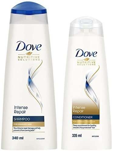 uk41FdWtSe5IL-1-1.jpg Dove Intense Repair Conditioner 335 ml, With Keratin Actives to Smoothen Dry and Frizzy Hair - Deep Conditions Damaged Hair for Men & Women, Intense Repair Shampoo 340 ml - Fast UK Delivery - Image 1