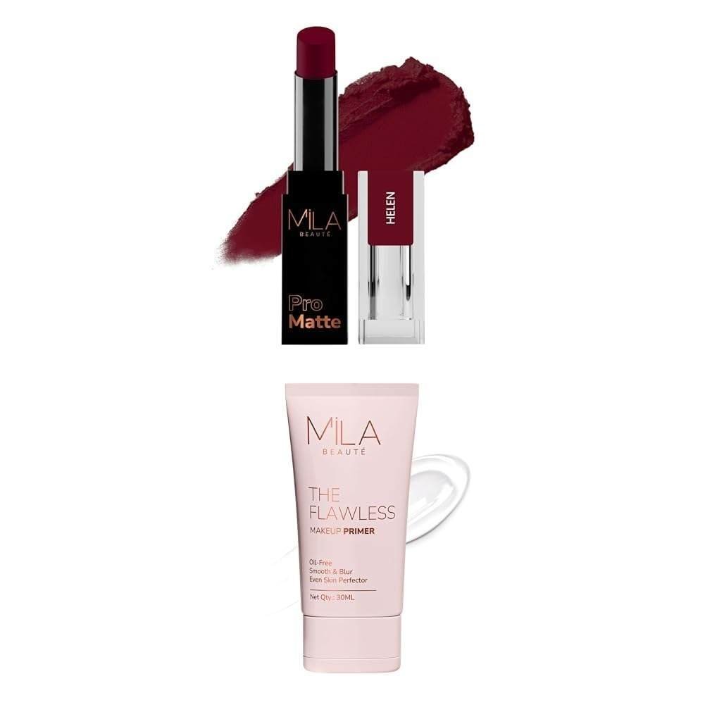 uk41H4r9uhS9L-1-1.jpg MILA Beaute Pro Matte Lipstick | Creamy Matte Lipstick | Shade - Helen, 4.2g The Flawless Makeup Primer for Face Makeup For All Skin Types - Fast UK Delivery - Image 1