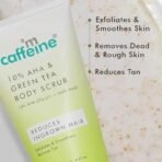 mCaffeine 10% AHA & Green Tea Body Scrub for Tan Removal & Soft-Smooth Skin | For Women & Men | De-Tan Bathing Scrub with Coconut Oil, Removes Dirt & Dead Skin from Neck, Knees, Elbows & Arms - Fast UK Delivery - Image 4