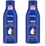 NIVEA Cocoa Nourish 200ml Body Lotion with Deep Moisture Serum| 48 H Moisturization | With Cocoa Butter & Coconut Oil | Non Greasy & Healthy Looking Skin |For Very Dry Skin (Pack of 2) - Fast UK Delivery