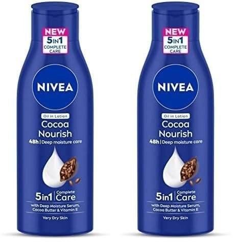 uk41HbSAKt5L-1.jpg NIVEA Cocoa Nourish 200ml Body Lotion with Deep Moisture Serum| 48 H Moisturization | With Cocoa Butter & Coconut Oil | Non Greasy & Healthy Looking Skin |For Very Dry Skin (Pack of 2) - Fast UK Delivery - Image 1