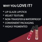 Fashion Colour Kissproof Lip Glaze Lipstick | Upto 12 Hours Stay | Velvet Texture | Non Transfer Lipstick Waterproof | Highly Pigmented | Lipstick For Women | 7g (Little Tamed) - Fast UK Delivery - Image 7
