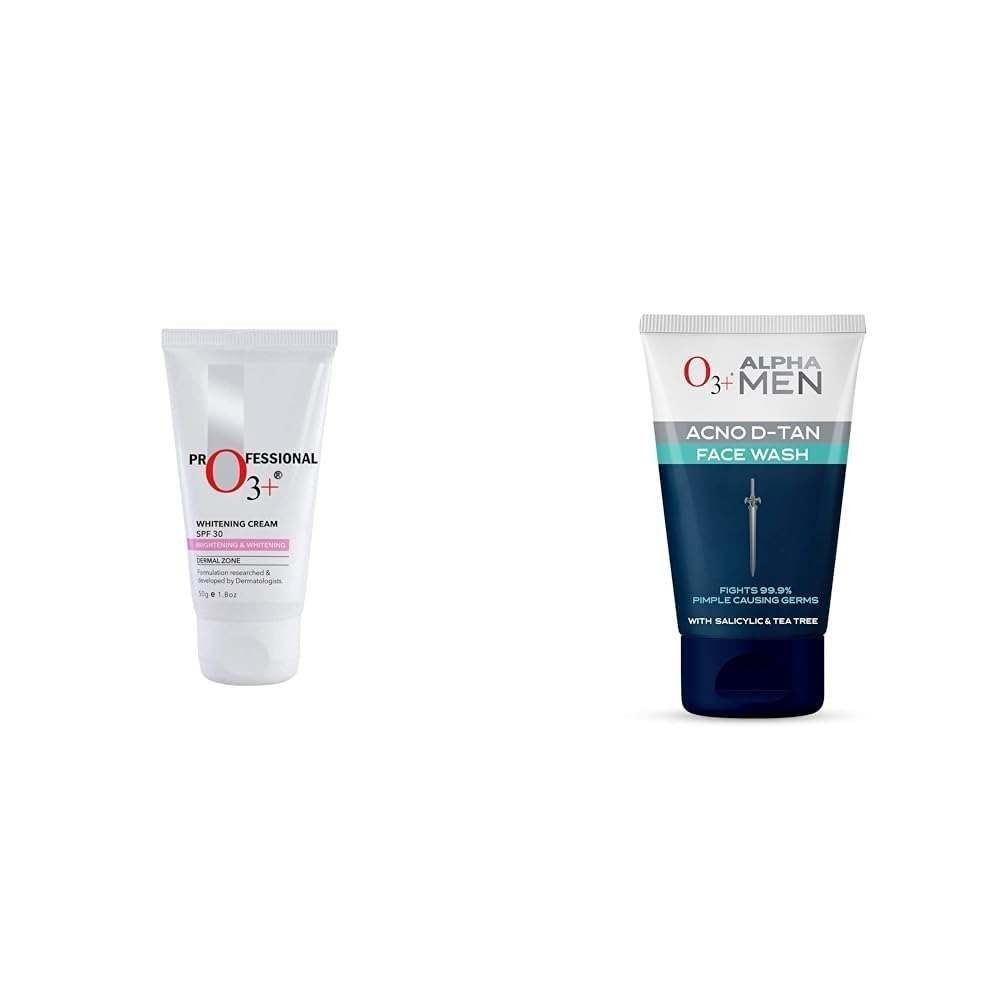 uk41IUDucmf6L-1-1.jpg O3+ Whitening Face Cream SPF 30 Sunscreen for Skin Brightening & O3+ ALPHA MEN Acno D-TAN Face Wash with Tea Tree 100g for Oily Skin Combo - Fast UK Delivery - Image 1