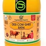 Yugmantra Organic Foods 100% Pure Natural Desi Rathi Cow Ghee - Glass Bottle Prepared from Vedic A2 Milk Bilona Method-Immunity Superfood (1 LTR) - Fast UK Delivery