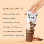 Just Herbs Coffee Body Scrub Walnut Exfoliating Detan Face & Body Scrub for Blackheads, Whiteheads, Removes Tanning & Glowing Skin - For Men & Women 100 Ml - Fast UK Delivery - Image 4