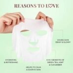 Just Herbs Sheet Mask Glowing Skin Serum Masks, 20g (Green Tea, Mint, Cucumber) - Fast UK Delivery - Image 4