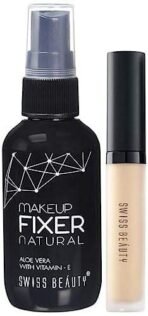SWISS BEAUTY Makeup Fixer Natural Aloe Vera With Vitamin-E,Face Makeup,White,50Ml & Professional Matte Liquid Full Coverage Concealer For Oily Skin,Face Makeup,Sand-Sable,5.6G,Pack Of 1 - Fast UK Delivery - Image 2