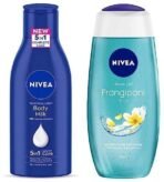 NIVEA Travel Small Pack Combo - (Body Milk 120ml & Frangipani & Oil Body Wash125 ml) - Fast UK Delivery - Image 2