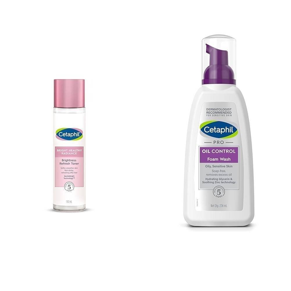 uk41Vj8VzkDL-1.jpg Cetaphil Bright Healthy Niacinamide Vitamin B3 Sea Daffodil Extract Radiance Refresh Toner Cream, White, Pack of 150 ml PRO Oil Control Foam Face Wash for Acne & Oily Prone Skin 236ml - Fast UK Delivery - Image 1