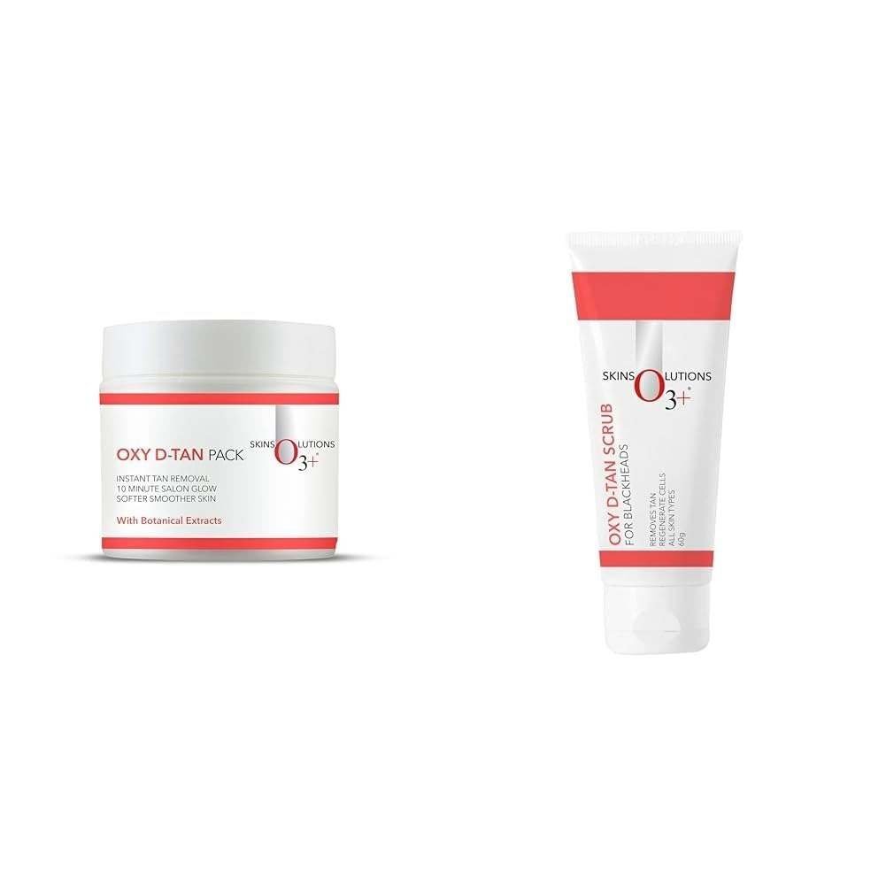 uk41WcgwNkW5L-1-1.jpg O3+ Oxy D-Tan Pack For Instant Tan Removal & Sun Damage Protection for All Skin Types & O3+ Oxy D-Tan Scrub 60g for Blackheads & Glowing Skin Combo - Fast UK Delivery - Image 1