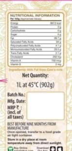 Sri Sri TATTVA shuddhta ka naam Sri Sri Tattva Premium Cow Ghee For Better Digestion&Immunity 1 Litre (Pack Of 1) - Fast UK Delivery - Image 4