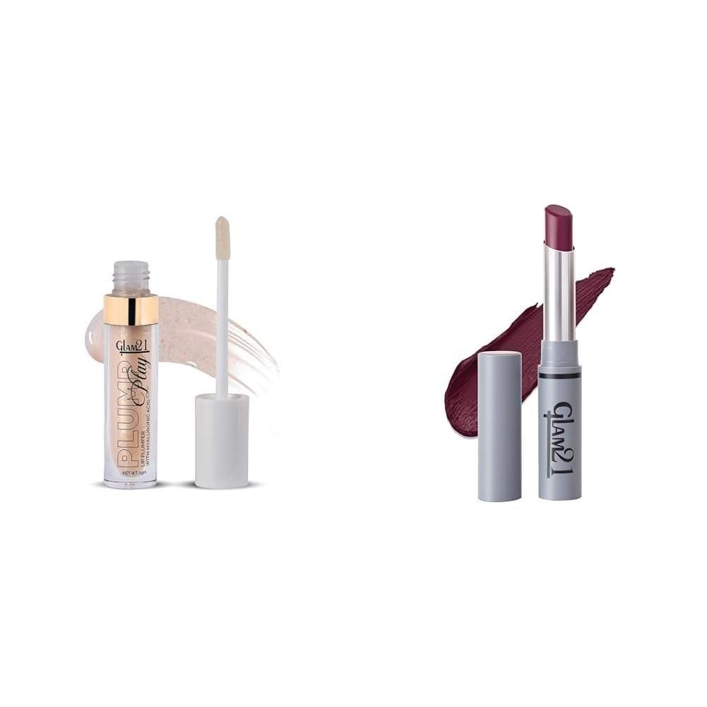 uk41Zi2XxeKaL-1-1.jpg Glam 21 Lip Plumper With Hyaluronic Acid | Lightweight Glossy Finish Plump Lips | 04 Nude Shimmer - 5 Gm & Long Lasting Non-Transfer Lipstick|Creamy Matte Formula - 2.8gm|Mauve Meah-13 - Fast UK Delivery - Image 1