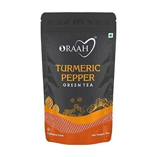 uk41aCUMTWIYL-1-1.jpg Oraah Turmeric Pepper Herbal Tea- 100gms | 100% Natural Ingredients | Health Benefits of Active Turmeric + Pepper + Cardamom + Cloves | Low Caffeine Herbal Detox Tea Blend | Anti-Inflammatory - Fast UK Delivery - Image 1