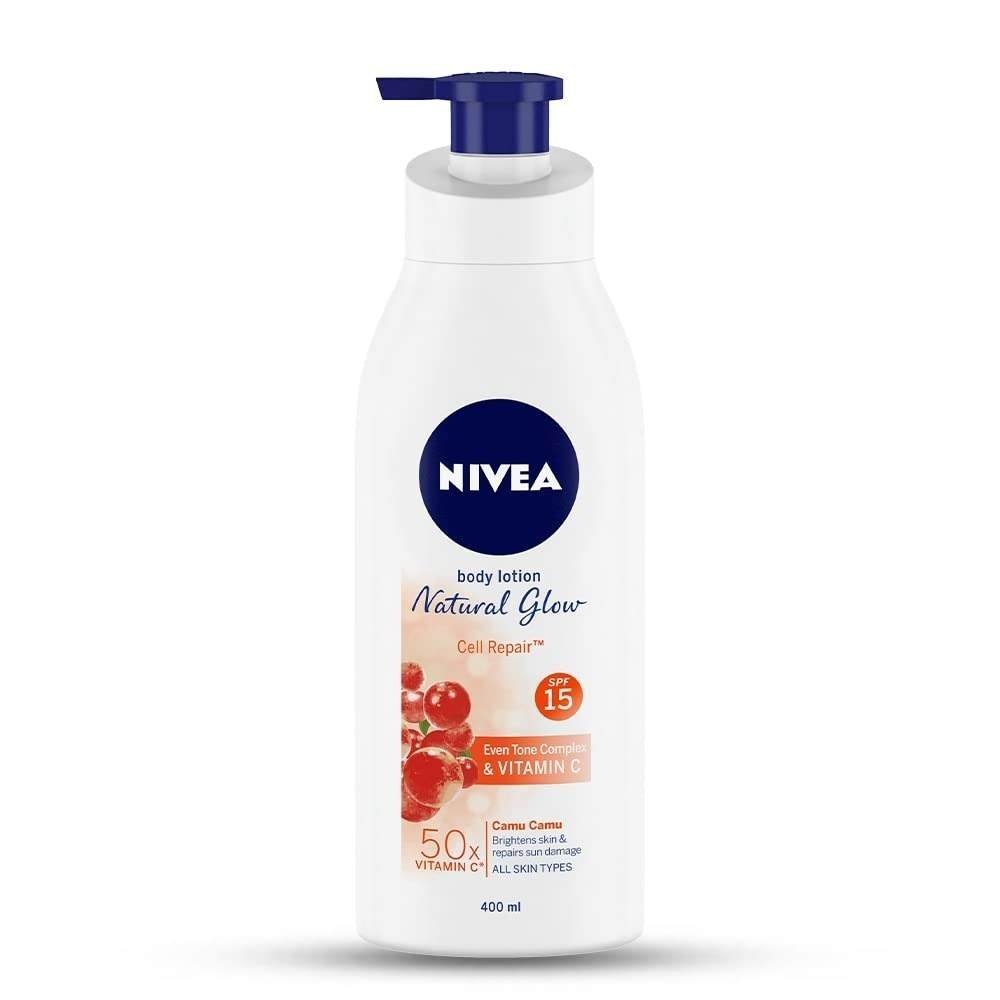 uk41bsrBAO0ML-1-1.jpg NIVEA Body Lotion Natural Glow, Cell Repair, Spf 15 & 50X Vitamin C 400ml - Fast UK Delivery - Image 1